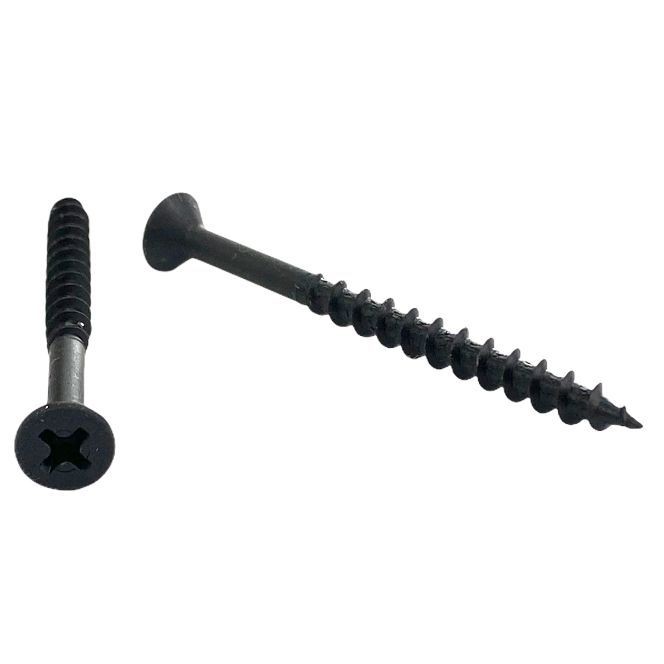 #8 x 1 1/2 inch cabinet screw - phillips drive, flat head, deep thread, sharp point, black phosphate finish