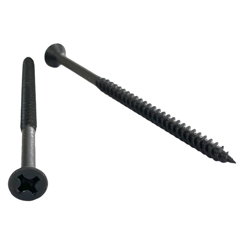 #12 x 3 inch cabinet screw - phillips drive, flat head, twinfast thread, twinfast point, black phosphate finish