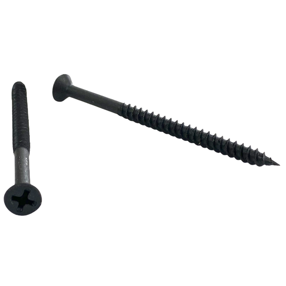 #8 x 3 inch cabinet screw - phillips drive, flat head, twinfast thread, twinfast point, black phosphate finish