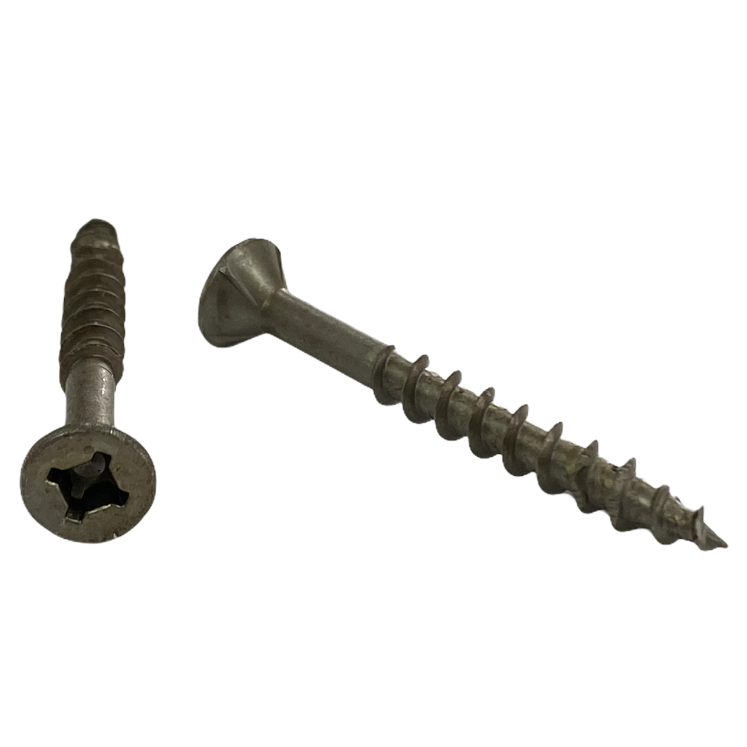 #8 x 1 1/2 inch cabinet screw - quadrex drive, flat head, deep thread, sharp point, dry lube / plain finish