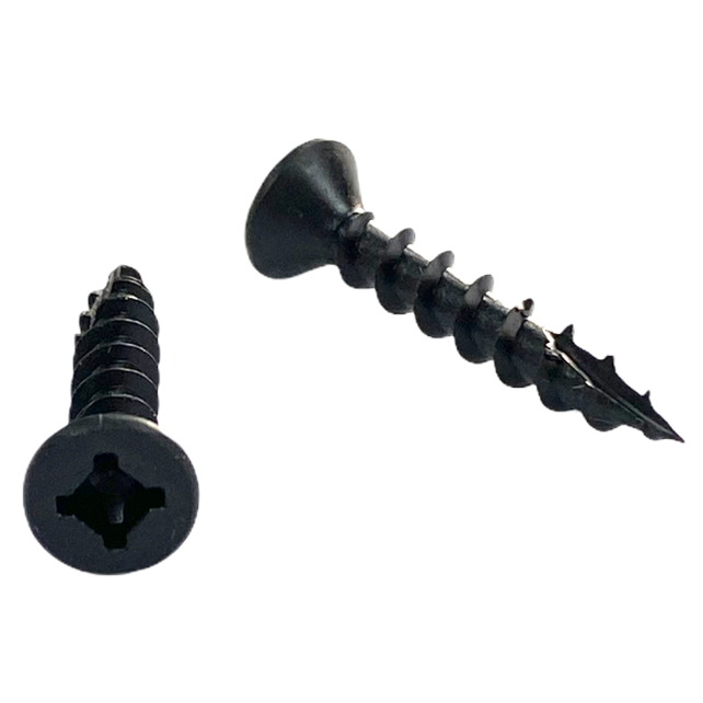 #8 x 1 3/4 inch cabinet screw - quadrex drive, flat head, deep thread, type 17 point, black phosphate finish