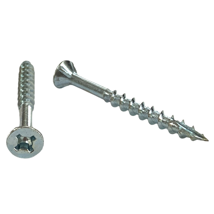 #8 x 3/4 inch cabinet screw - quadrex drive, flat head, deep thread, type 17 point, zinc finish