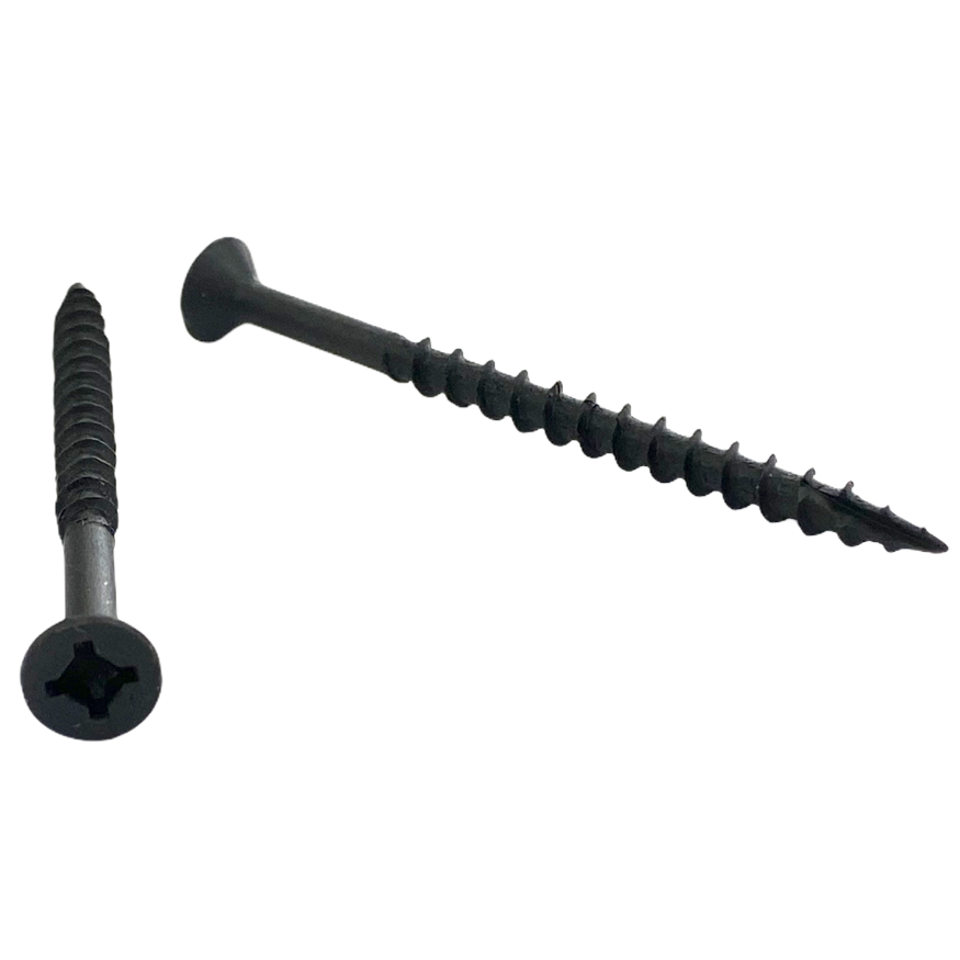#8 x 2 1/4 inch cabinet screw - quadrex drive, flat head, deep thread, type 17 point, black phosphate finish