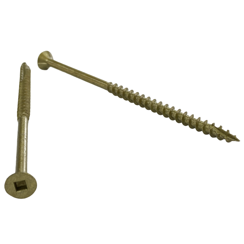 #10 x 3 1/2 inch cabinet screw - square drive, flat with nibs head, coarse thread, type 17 point, ultraguard finish