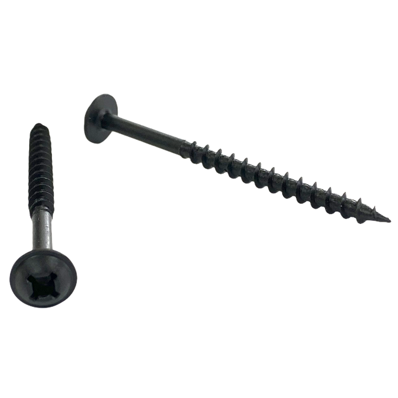 #8 x 2 1/2 inch cabinet screw - quadrex drive, round washer head, deep thread, sharp point, black phosphate finish