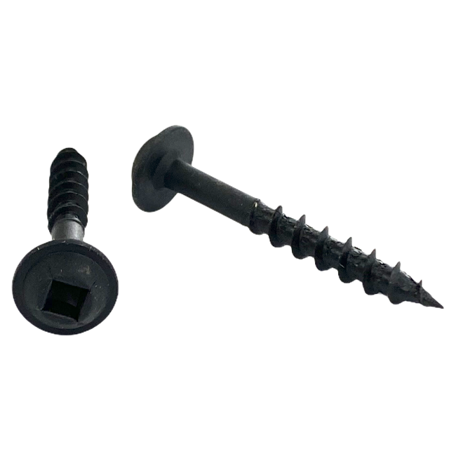 #8 x 1 1/4 inch cabinet screw - square drive, round washer head, deep thread, sharp point, black oxide finish