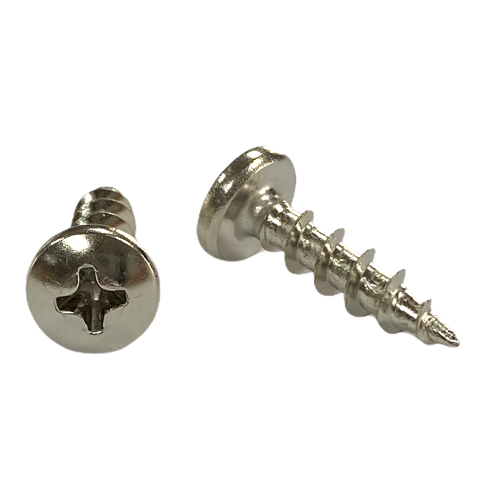 #10 x 3/4 inch cabinet screw - phillips drive, pan head, deep thread, sharp point, nickel finish