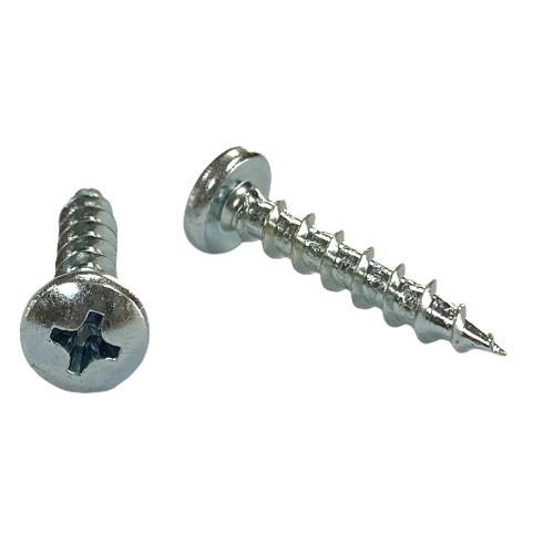#10 x 1 1/2 inch cabinet screw - phillips drive, pan head, deep thread, sharp point, zinc finish