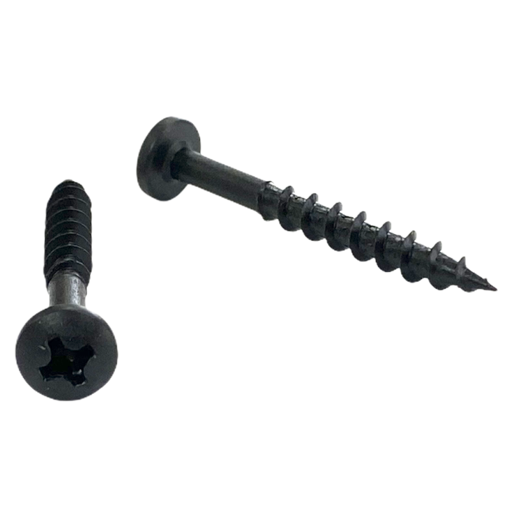 #8 x 1 1/2 inch cabinet screw - phillips drive, pan head, deep thread, sharp point, black phosphate finish