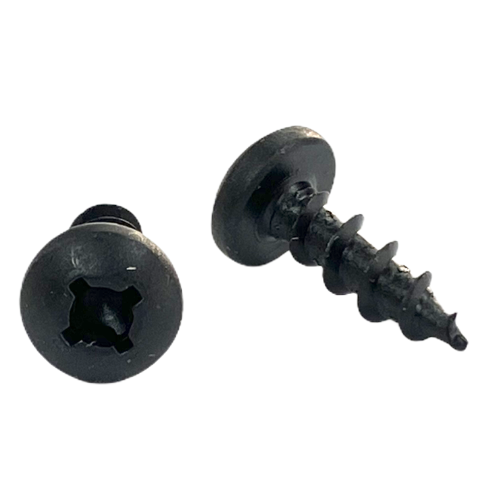 #8 x 1 1/2 inch cabinet screw - quadrex drive, pan head, deep thread, sharp point, black phosphate finish