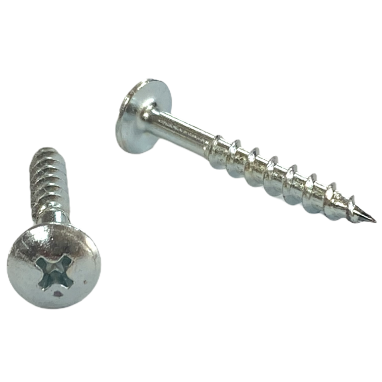 #8 x 1 1/4 inch cabinet screw - phillips drive, truss head, deep thread, sharp point, zinc finish
